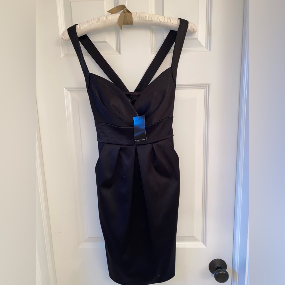 Brand New Max and Cleo black, satin cocktail dress.